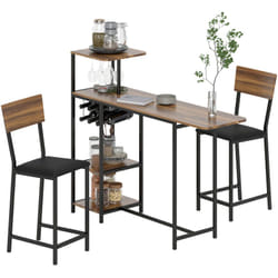 Homcom - Set Bancone Bar Pieghevole e 2 Sgabelli Alti con Portavini e Portacalici