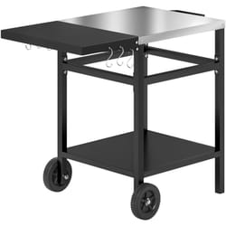 Outsunny - Carrello per Barbecue con Piano in Acciaio e Mensola Richiudibile Nero