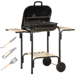 Outsunny - Barbecue a Carbonella con Coperchio e Ruote, Ripiani e Utensili Nero