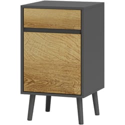 Homcom - Comodino Moderno con Cassetto e Armadietto Senza Maniglie Grigio Scuro