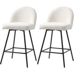 Set 2 Sgabelli Bar con Schienale e Poggiapiedi in Velluto Bianco Crema - Homcom