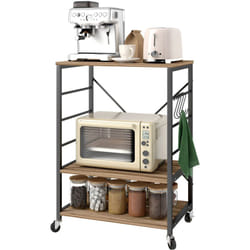 HOMCOM Scaffale per Cucina a 3 Livelli Stile Industriale con Ruote e Ganci Teak