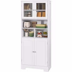 Descrizione: Rinnova la tua cucina con l'elegante mobile dispensa di HOMCOM. Dotato di due armadietti a due ripiani e tre van ...