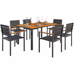 Descrizione: Rinnova il tuo giardino con il set da pranzo Outsunny composto da 7 pezzi, perfetto per un tocco di eleganza e f ...