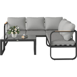 Outsunny Set da Giardino 3pz con Divano 3 Posti, Divanetto e Tavolo Grigio Nero