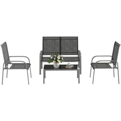 Set da Giardino 4pz con Tavolino da Caffè, 2 Sedie e Divanetto Nero - Outsunny