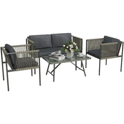 Outsunny Salotto da Esterno in Rattan 2 Poltrone, Divanetto e Tavolino Grigio