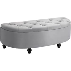 Panca Fondoletto Contenitore Imbottita in Velluto 120x46x42cm Grigio - Homcom