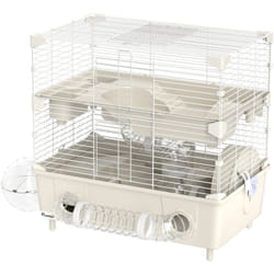 Pawhut - Gabbietta per Criceti a 2 Livelli e 3 Porte con Ruota Crema e Bianco