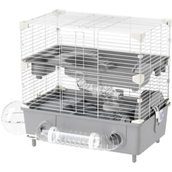 Pawhut - Gabbietta per Criceti a 2 Livelli e 3 Porte con Ruota Grigio e Bianco