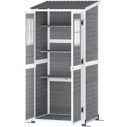 Outsunny - Casetta in Legno da Giardino Ripiani Regolabili Porte con Blocco Grigio
