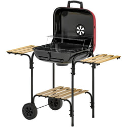 Outsunny - bbq a Carbone 3 Ripiani e Ruote, Coperchio con Presa d'Aria Rosso
