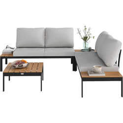 Outsunny - Set da Esterno 4pz con 2 Divanetti e 2 Tavolini Grigio Nero e Teak