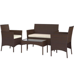 Outsunny - Set da Esterno 4pz con Divanetto 2 Sedie e Tavolino Beige e Marrone