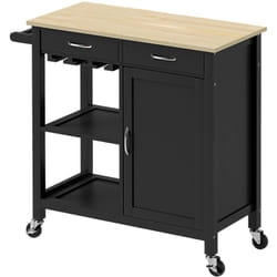 Isola Cucina con Cassetti, Ruote e Armadietto 2 Ante 89x40x84cm Nero - Homcom