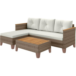 Outsunny - Set da Giardino Rattan con Divanetto, Chaise Longue e Tavolino Crema