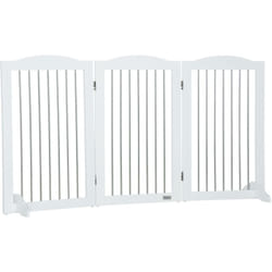 Pawhut - Cancello per Cani Pieghevole a 3 Pannelli in mdf e Acciaio Bianco