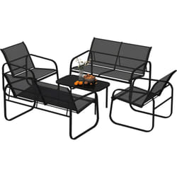 Outsunny - Set da Esterno con 2 Divanetti, 2 Poltrone e un Tavolino in Vetro Nero