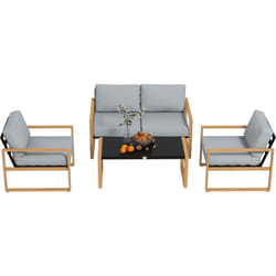 Outsunny - Set da Esterno 4pz con 2 Poltrone, Divanetto e Tavolino Grigio e Legno