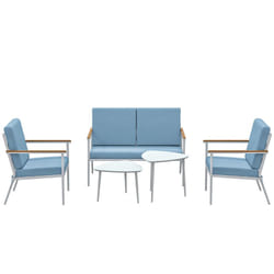 Outsunny - Set da Giardino con Divano 2 Posti, 2 Poltrone e 2 Tavolini Azzurro