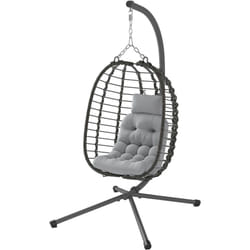 Outsunny - Poltrona Sospesa in Rattan con Cuscino e Altezza Regolabile Grigio
