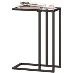 Homcom - Tavolino da Salotto in Vetro e Acciaio a Forma di c, 46x25x63.5 cm, Nero