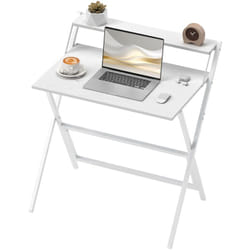 Homcom - Scrivania Richiudibile con Ripiano per Monitor, 81.5x62x86.5 cm Bianco