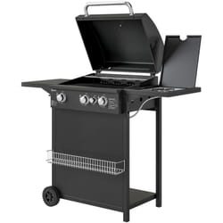 Bbq a Gas con Bruciatori Indipendenti e Coperchio con Termometro Nero - Outsunny