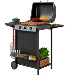 Outsunny BBQ a Gas con 4 Bruciatori Indipendenti e Coperchio con Termometro Nero