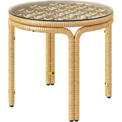 Tavolino da Esterno in Rattan e Vetro Stile Boho Ø50x44 cm Giallo - Outsunny