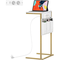 Homcom - Tavolino da Divano a c Effetto Marmo con Prese di Corrente e usb Bianco