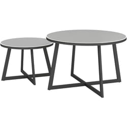 Set 2 Tavolini da Giardino con Piano in Vetro Temperato Grigio - Outsunny