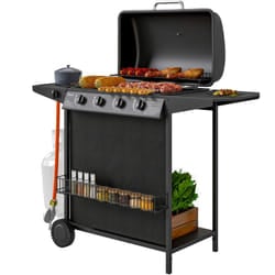 Bbq a Gas 4+1 Bruciatori Indipendenti e Coperchio con Termometro Nero - Outsunny