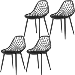 Set 4 Sedie Moderne con Schienale Traforato Plastica e Metallo Nero - Homcom