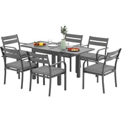 Outsunny - Set da Esterno con Tavolo Allungabile e 6 Sedie Impilabili Grigio