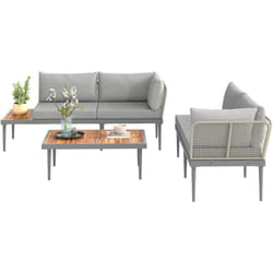 Outsunny - Set da Giardino 3 pz con 2 Divanetti e Tavolino Basso Grigio e Legno