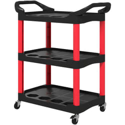 HOMCOM Carrello Porta Utensili 3 Livelli in Plastica con Maniglie e Ruote Rosso