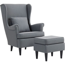 Homcom - Poltrona da Camera in Tessuto con Pouf, Schienale Alto e Cuscino Grigio