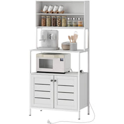 Dispensa Cucina con Ripiani, Armadietti e 2 Prese di Ricarica Bianco - Homcom