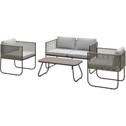 Outsunny Set da Esterno in Rattan Divano, 2 Poltrone e Tavolino in Vetro Grigio