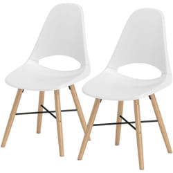 HOMCOM Set 2 Sedie da Pranzo in Plastica e Legno in Stile Scandinavo Bianco
