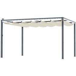 Outsunny - Pergola per Esterno Retrattile 4x3 m con Luci led Bianco Crema