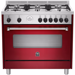 Bertazzoni La Germania Americana AMN905GEVSVIT, Cucina freestanding, Rosso, Acciaio inox, Manopola, Frontale, Analogico, Gas