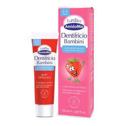 Euphidra Dentifricio senza fluoro al gusto fragola per bimbi da 1 a 5 anni, delicato sulle gengive e sicuro se ingerito. Prot ...