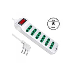 Extrastar - Multipresa Ciabatta Elettrica Cavo 5M Con 6 Posti Prese Bipasso 10/16A 2P+T Interruttore Spina 10A Laterale