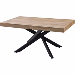 TAVOLO ANSON ALL. PIANO ROVERE/GAMBE NERE Tavolo Anson allungabile con piano in legno rovere e base centrale con gambe ad inc ...