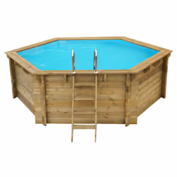 Esterni da Vivere Piscina Esagonale Ø 360 cm, Pino, piscina fuori terra, Piscina con bordi, Bambini e adulti, Scala, Blu, Leg ...