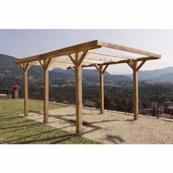 Carport realizzato in legno di pino impregnato in autoclave, 6 montanti verticali cm 12x12 , banchine laterali e arcarecci cm ...