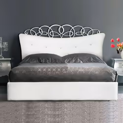 Letto matrimoniale bianco con testiera imbottita in ecopelle bianca con bottoni strass Modello Ibiza Letto matrimoniale testa ...