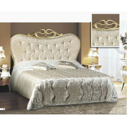 Letto matrimoniale in ferro con testiera imbottita tessuto damascato 172x202xh.140 cm